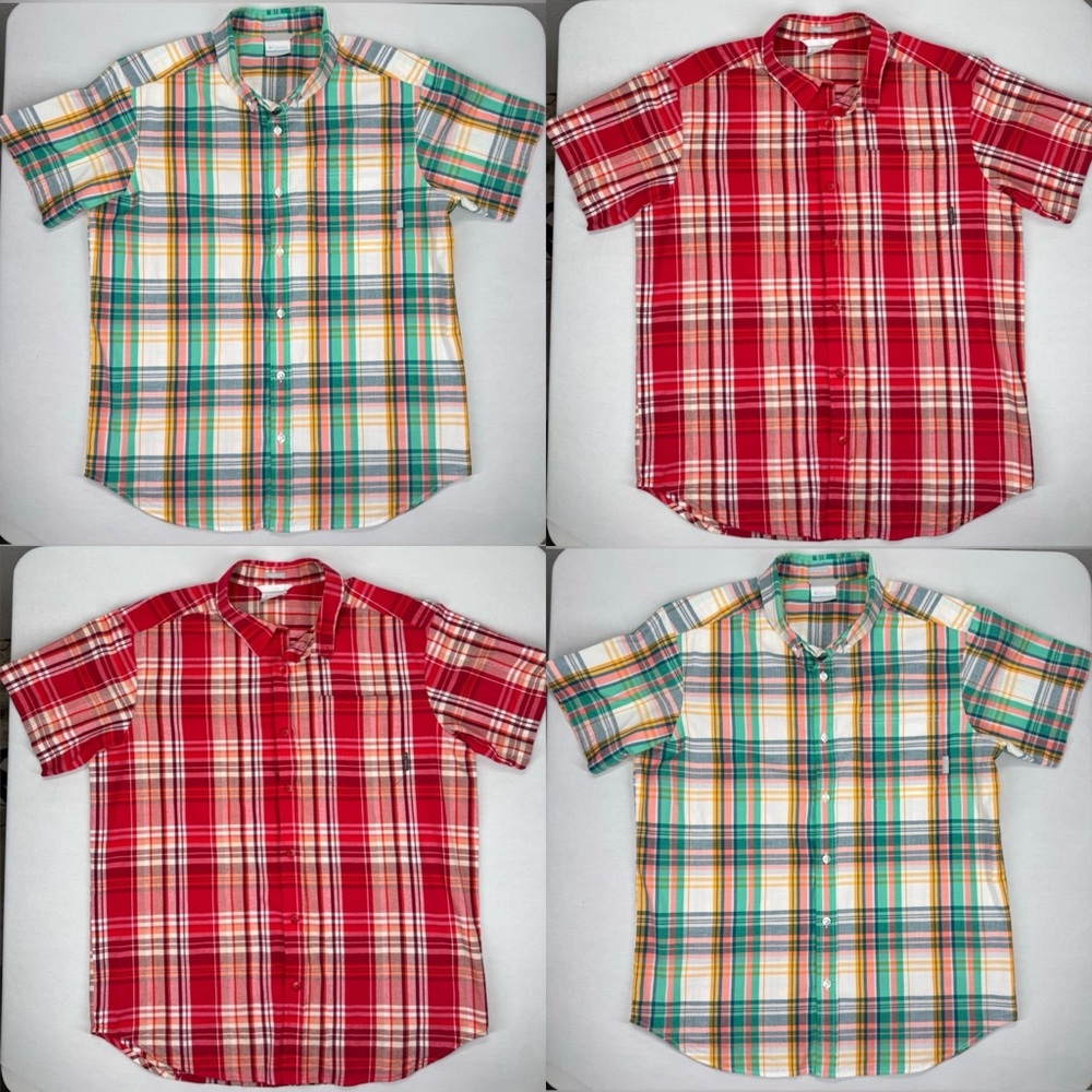 2 Columbia Rapid Rivers Multicolor Plaid Button-Down Shirts Large Regular Fit